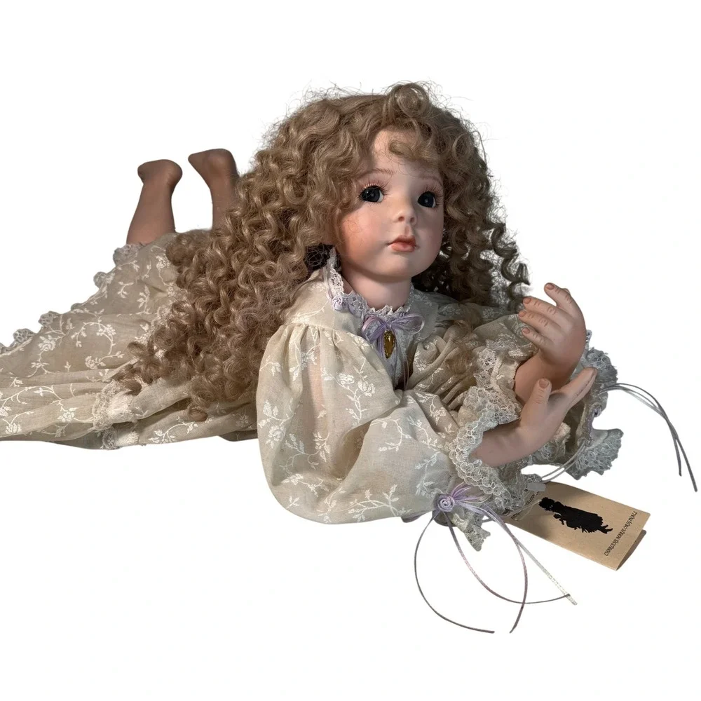 RARE Charlene Marie '97 Porcelain Doll Blonde Curls Lace Gown Collectible SIGNED